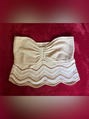 American Eagle Outfitters Cream Strapless Knit Sweater with Tan Chevron Accents